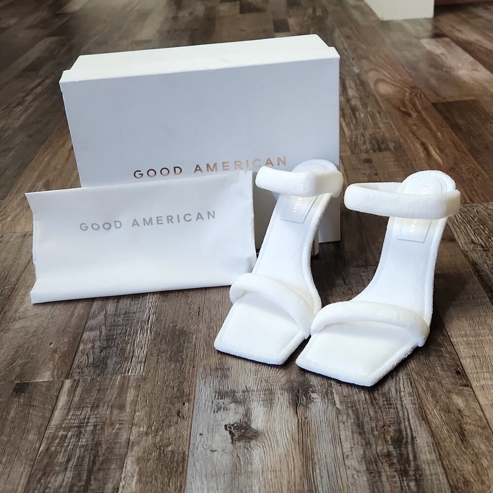 Good American Women's White Terry Wrap Heels Mules Slip On 10 1/2-11 GA354T-X‎